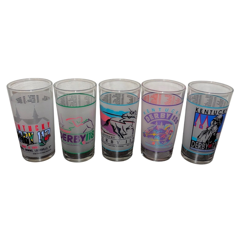 Set‎ of 5 Vintage Kentucky Derby Commemorative Glasses | 1991-1995 | Mint Julep